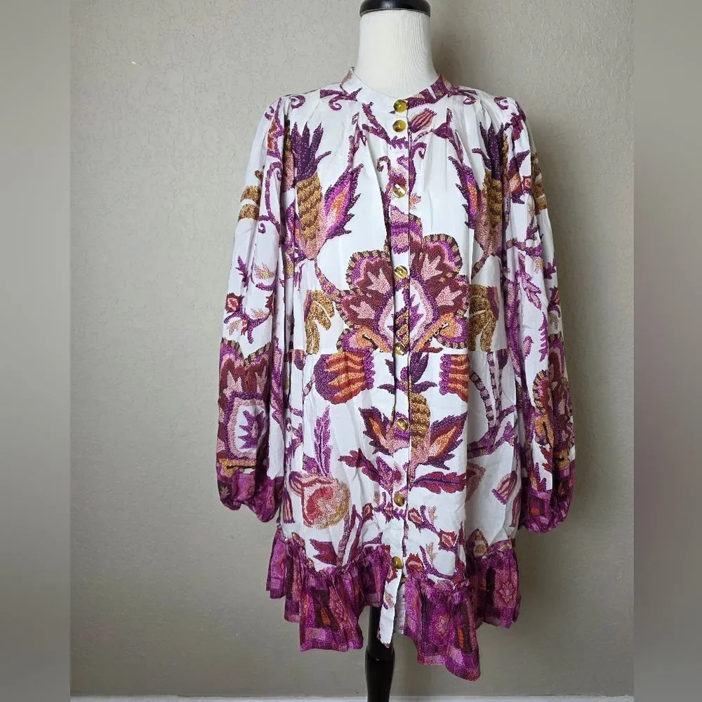 Farm Rio Sunset Tapestry Long Sleeve Shirt Dress Size L - Picture 4 of 13
